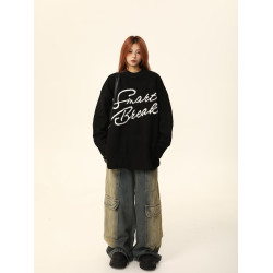 野生阿子原創美式復古字母針織衫毛衣女秋冬寬鬆慵嬾風百搭外套潮