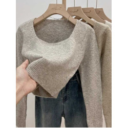 小個子短款軟糯毛衣打底衫女裝秋冬季新款長袖方領內搭針織衫上衣