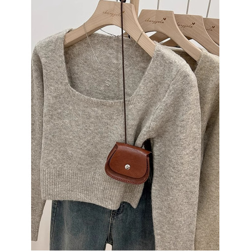 小個子短款軟糯毛衣打底衫女裝秋冬季新款長袖方領內搭針織衫上衣