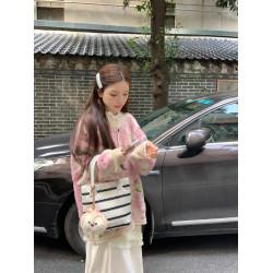 植絨花朵粉色毛衣開衫女秋冬小個子寬松慵懶風設計感軟糯針織外套