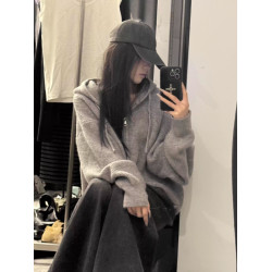韓系連帽拉鍊毛衣女秋季2025新款內搭慵懶高級感針織開衫衛衣外套