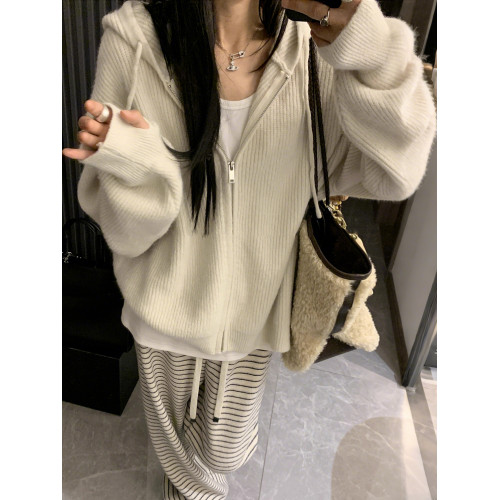 韓系連帽拉鍊毛衣女秋季2025新款內搭慵懶高級感針織開衫衛衣外套