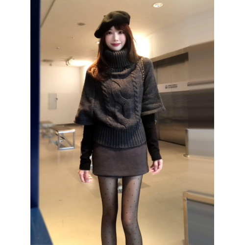 韓系灰色麻花高領毛衣女秋冬季2025新款蝙蝠袖慵懶高級感針織上衣