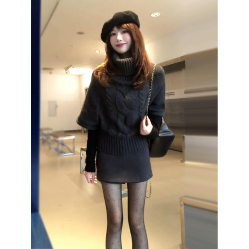 韓系灰色麻花高領毛衣女秋冬季2025新款蝙蝠袖慵懶高級感針織上衣