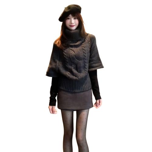 韓系灰色麻花高領毛衣女秋冬季2025新款蝙蝠袖慵懶高級感針織上衣