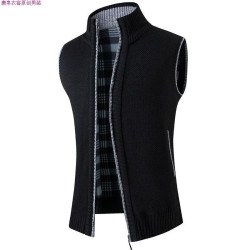 冬季加絨厚款線衣毛衣馬甲開衫針織杉無袖外套男士青年時尚保暖潮