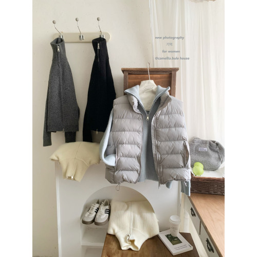 baby奶藍色美式立領雙拉鍊毛衣開衫女冬復古軟糯加厚洋氣針織外套