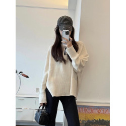 韓系慵懶風白色圓領毛衣女秋冬新款小個子寬松顯瘦套頭針織衫上衣