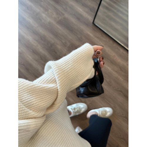 韓系慵懶風白色圓領毛衣女秋冬新款小個子寬松顯瘦套頭針織衫上衣