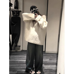 秋冬小衆慵懶風寬松加厚圈圈毛巾卷毛外穿內搭圓領針織衫毛衣女