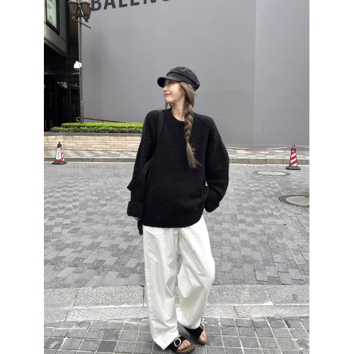 秋冬小衆慵懶風寬松加厚圈圈毛巾卷毛外穿內搭圓領針織衫毛衣女