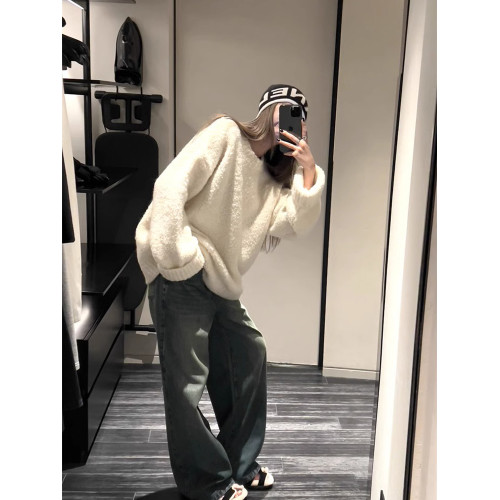 秋冬小衆慵懶風寬松加厚圈圈毛巾卷毛外穿內搭圓領針織衫毛衣女