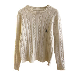 海德公園~英倫風刺綉麻花套頭毛衣女秋冬內搭外穿復古圓領針織衫