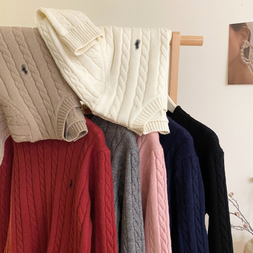 海德公園~英倫風刺綉麻花套頭毛衣女秋冬內搭外穿復古圓領針織衫