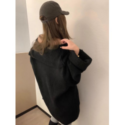 秋冬新款韓版純欲風一字領針織開衫女寬松慵懶風休閒露肩大毛衣厚