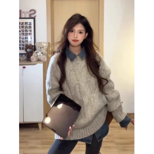 隨性麻花毛衣女秋冬時尚潮流可愛寬松慵懶風套頭針織加厚外穿上衣 隨性麻花毛衣女秋冬時尚潮流可愛寬松慵懶風套頭針織加厚外穿上衣