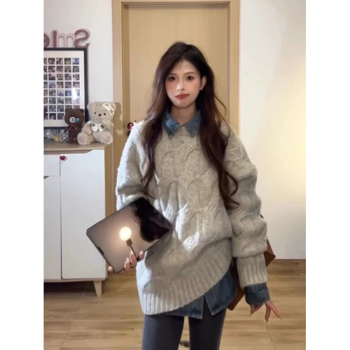 隨性麻花毛衣女秋冬時尚潮流可愛寬松慵懶風套頭針織加厚外穿上衣 隨性麻花毛衣女秋冬時尚潮流可愛寬松慵懶風套頭針織加厚外穿上衣