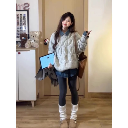 隨性麻花毛衣女秋冬時尚潮流可愛寬松慵懶風套頭針織加厚外穿上衣 隨性麻花毛衣女秋冬時尚潮流可愛寬松慵懶風套頭針織加厚外穿上衣