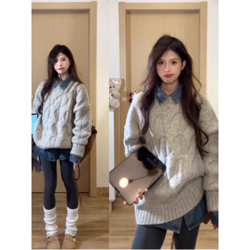 隨性麻花毛衣女秋冬時尚潮流可愛寬松慵懶風套頭針織加厚外穿上衣 隨性麻花毛衣女秋冬時尚潮流可愛寬松慵懶風套頭針織加厚外穿上衣