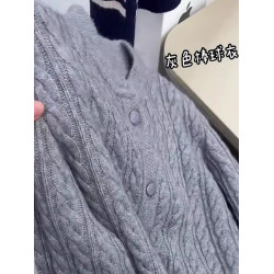 歐貨復古圓領灰色長袖針織衫毛衣女大碼胖MM秋冬新款麻花開衫上衣