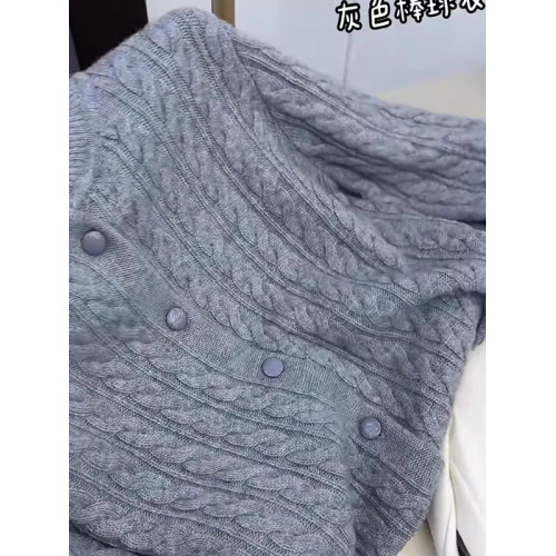 歐貨復古圓領灰色長袖針織衫毛衣女大碼胖MM秋冬新款麻花開衫上衣