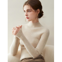 無縫一線成衣 100純山羊絨打底衫女半高領針織羊毛衫修身毛衣內搭