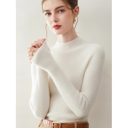 無縫一線成衣 100純山羊絨打底衫女半高領針織羊毛衫修身毛衣內搭
