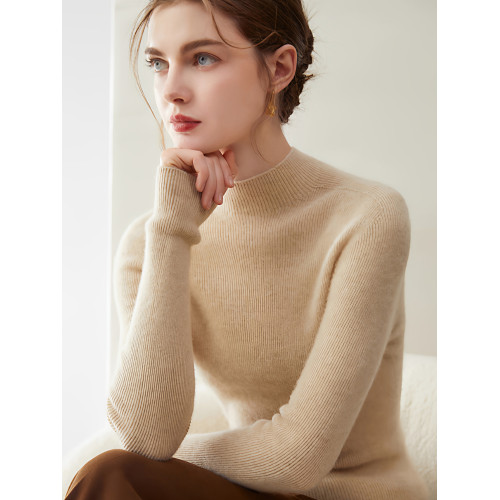 無縫一線成衣 100純山羊絨打底衫女半高領針織羊毛衫修身毛衣內搭