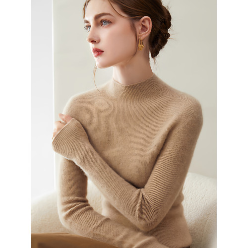 無縫一線成衣 100純山羊絨打底衫女半高領針織羊毛衫修身毛衣內搭