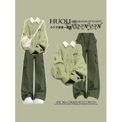 秋冬流行多巴胺穿搭綠色毛衣2025超火三件冬裝小個子學院風針織衫