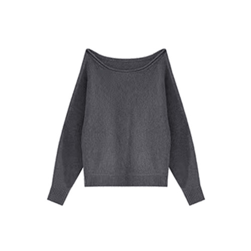 灰色不規則斜肩毛衣女款2025新款秋冬季韓系穿搭寬松露肩針織上衣 灰色不規則斜肩毛衣女款2025新款秋冬季韓系穿搭寬松露肩針織上衣