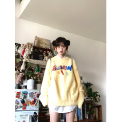 慵懶彩虹字母軟糯水貂絨毛衣女秋冬多巴胺加厚套頭針織衫外穿上衣