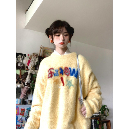 慵懶彩虹字母軟糯水貂絨毛衣女秋冬多巴胺加厚套頭針織衫外穿上衣 慵懶彩虹字母軟糯水貂絨毛衣女秋冬多巴胺加厚套頭針織衫外穿上衣