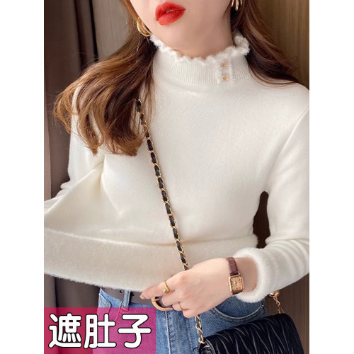 大碼加絨加厚毛衣女2025新款秋冬內搭一體絨半高領打底衫上衣胖mm