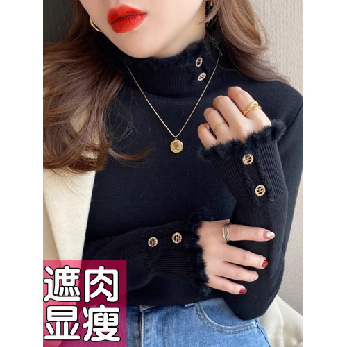 大碼加絨加厚毛衣女2025新款秋冬內搭一體絨半高領打底衫上衣胖mm