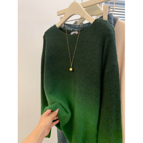 漸變綠色氣質針織衫女2025秋冬新款復古套頭寬松毛衣外穿慵懶上衣 漸變綠色氣質針織衫女2025秋冬新款復古套頭寬松毛衣外穿慵懶上衣