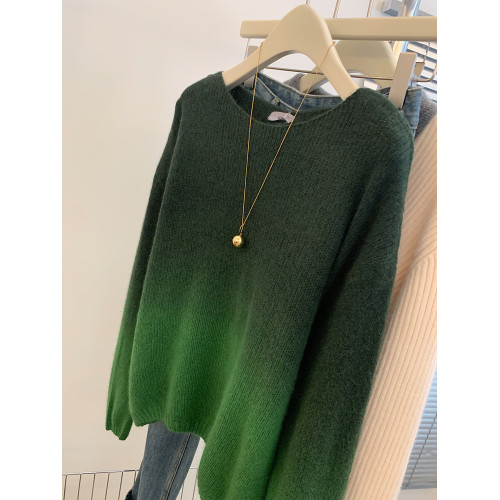 漸變綠色氣質針織衫女2025秋冬新款復古套頭寬松毛衣外穿慵懶上衣 漸變綠色氣質針織衫女2025秋冬新款復古套頭寬松毛衣外穿慵懶上衣