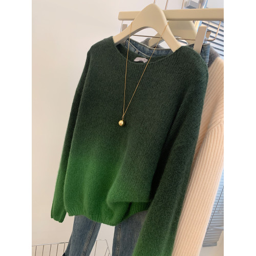 漸變綠色氣質針織衫女2025秋冬新款復古套頭寬松毛衣外穿慵懶上衣 漸變綠色氣質針織衫女2025秋冬新款復古套頭寬松毛衣外穿慵懶上衣