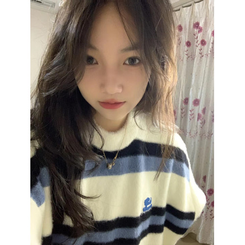 古著vintage條紋針織毛衣女秋冬設計感小衆慵懶風軟糯糯上衣ins潮