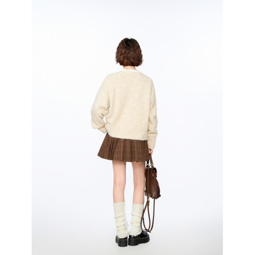 蝴蝶結圓領套頭針織毛衣女秋冬春秋季寬松慵懶風加厚外穿內搭上衣