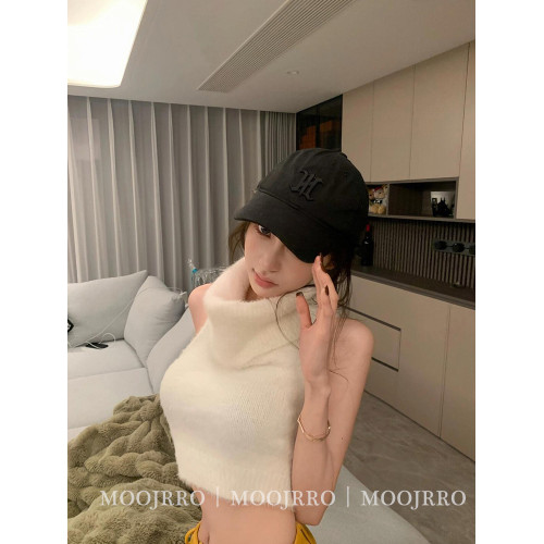 白色馬海毛高領無袖背心毛衣女秋冬季修身短款內搭打底套頭針織衫