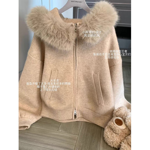 毛領寬松連帽針織開衫軟糯毛衣外套女秋冬可拆卸顯瘦韓系加厚上衣 毛領寬松連帽針織開衫軟糯毛衣外套女秋冬可拆卸顯瘦韓系加厚上衣