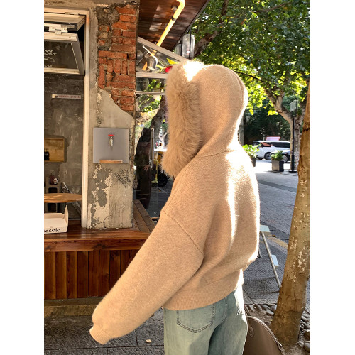 毛領寬松連帽針織開衫軟糯毛衣外套女秋冬可拆卸顯瘦韓系加厚上衣 毛領寬松連帽針織開衫軟糯毛衣外套女秋冬可拆卸顯瘦韓系加厚上衣