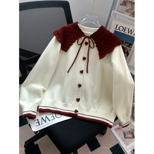 甜美系帶娃娃領披肩毛衣開衫女秋冬穿搭2024新款設計感針織衫外套