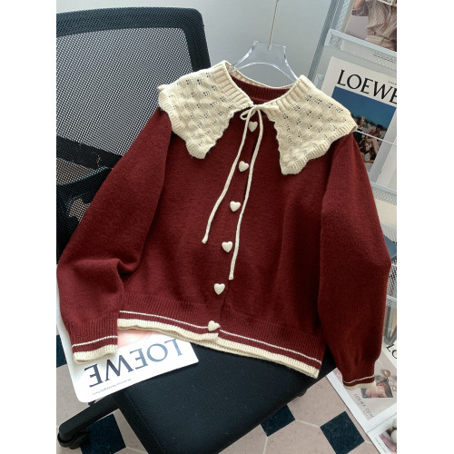 甜美系帶娃娃領披肩毛衣開衫女秋冬穿搭2024新款設計感針織衫外套