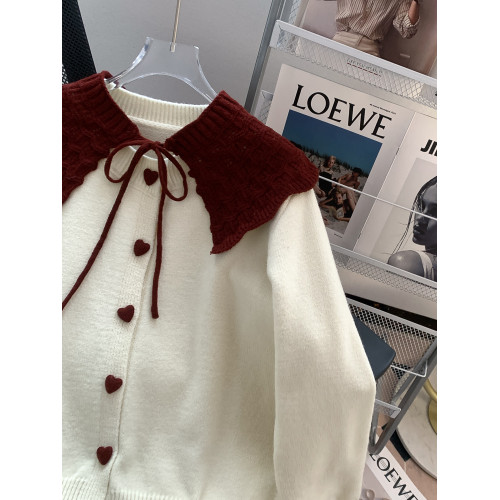 甜美系帶娃娃領披肩毛衣開衫女秋冬穿搭2024新款設計感針織衫外套