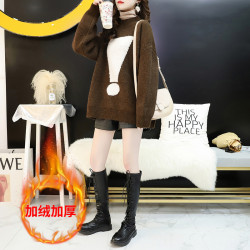 秋冬新款2025中長款毛衣女韓版寬松慵懶風加絨加厚針織衫打底上衣