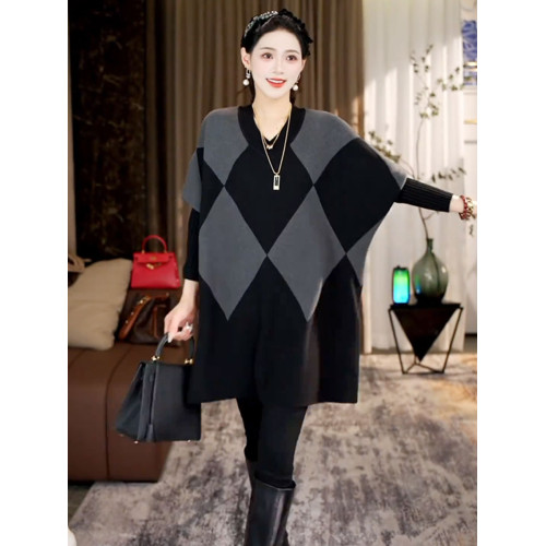 高級感寬松洋氣毛衣女2025秋冬新款時尚大碼中長款遮肉針織衫上衣