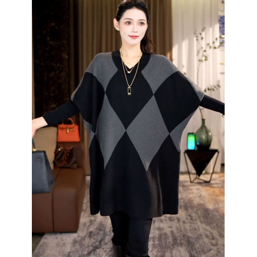 高級感寬松洋氣毛衣女2025秋冬新款時尚大碼中長款遮肉針織衫上衣