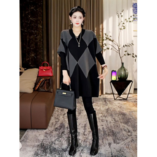 高級感寬松洋氣毛衣女2025秋冬新款時尚大碼中長款遮肉針織衫上衣